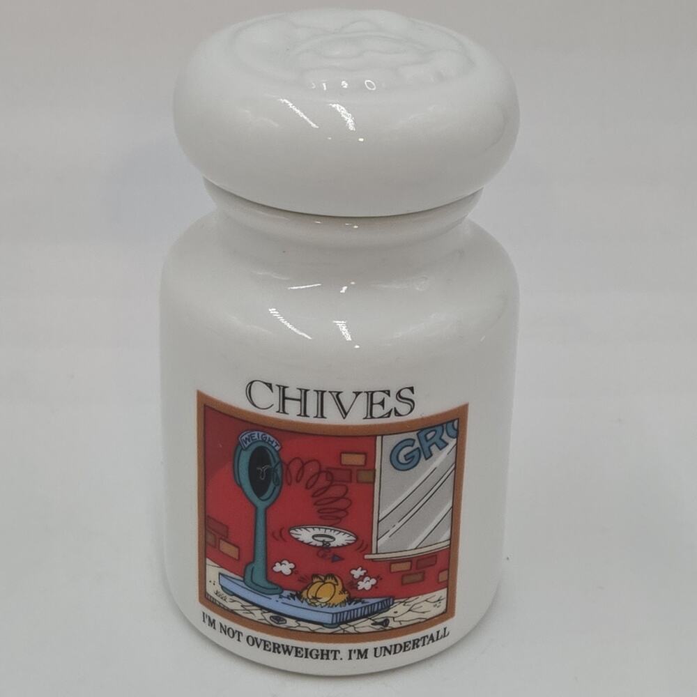 1994 Danbury Mint Garfield White Glass Spice Jar Collection CHIVES